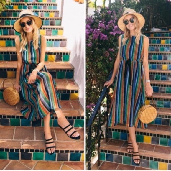 Eva Franco Dresses & Skirts - Anthropologie Eva Franco Striped Crotchet tank midi dress boho women size 10